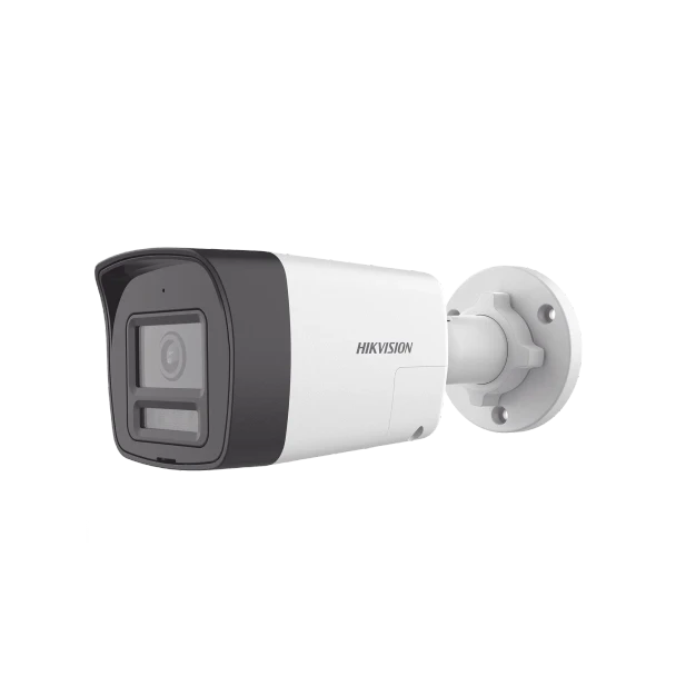 HIKVISION DS-2CE16K0T-LTS [Audio Bidireccional + Dual Light + ColorVu] Bala TURBOHD 3K (5 Megapixel) / Lente 2.8 mm Angulo de vision 112° / 30 mts IR EXIR + 20 mts Luz Blanca / Micrófono y Bocina Integrado / Exterior IP67 / Metal / dWDR