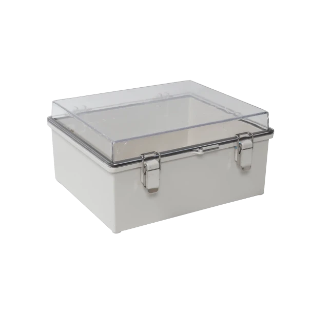 PRECISION PST-1929-14ET Gabinete Plástico ABS, Puerta Transparente, Uso en Intemperie IP66 (190 x 290 x 140 mm) cierre por Broche Inoxidable y Permite Cerrado con Candado y Llave (Perno 5mm) No Incluido