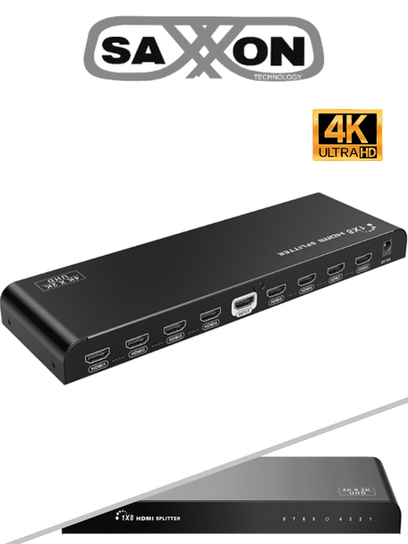 SAXXON LKV318HDR-V2.0 - Divisor de Video HDMI  de 1 Entrada y 8 Salidas