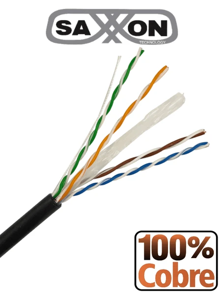 SAXXON OUTP6COP150NE - Bobina de Cable UTP Cat6 100% Cobre/ 150 Metros/ Uso Exterior/ Cubierta LDPE/ 4 Pares/ Soporta Pruebas de Rendimiento/ Cumple con Estandares ISO / IEC 11801 Ed2; EIA / TIA568B/ UL/  Ideal para Cableado de Redes y Video