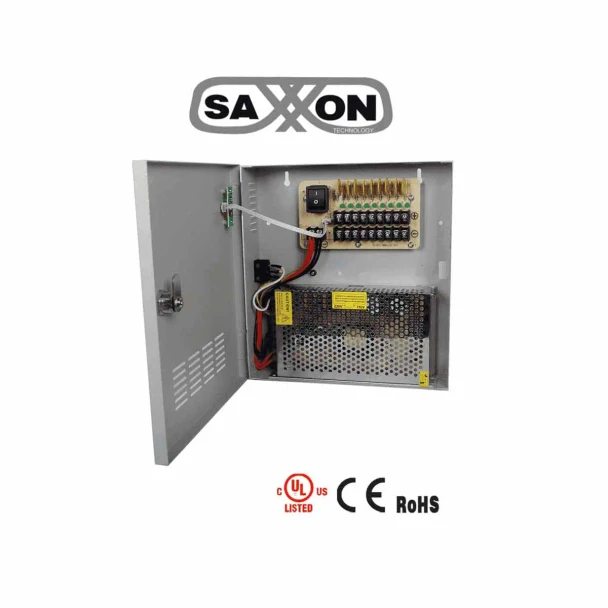 Fuente de Poder SAXXON PSU1220-D9 12VCD 20A para 9 Cámaras con Protección UL