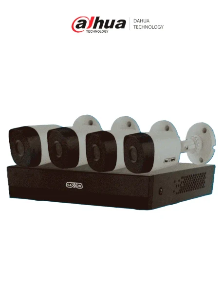SAXXON SUA-KIT/XVR1E04-I/4-B10P-0280B - Kit de 4 Canales HDCVI/ Cámaras B10P de 1MP 720P/ Lente de 2.8mm Con Apertura de Hasta 100°/ Grabador de 4 Canales con Detección de Movimiento Inteligente/ Entradas y Salidas de Audio