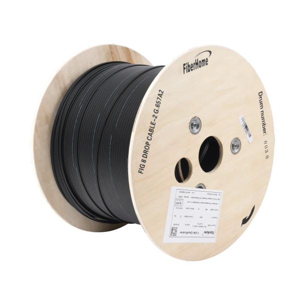 LINKEDPRO IC-FIG8A2-2C Carrete de 1 km de Fibra Óptica Aérea Mini Figura 8 G.657A2 Tipo Drop, Monomodo de 2 Hilos (Bifibra), Diseñada para Fusionarse, Color Negro, Span 80, (No Soporta Conectores Mecánicos)