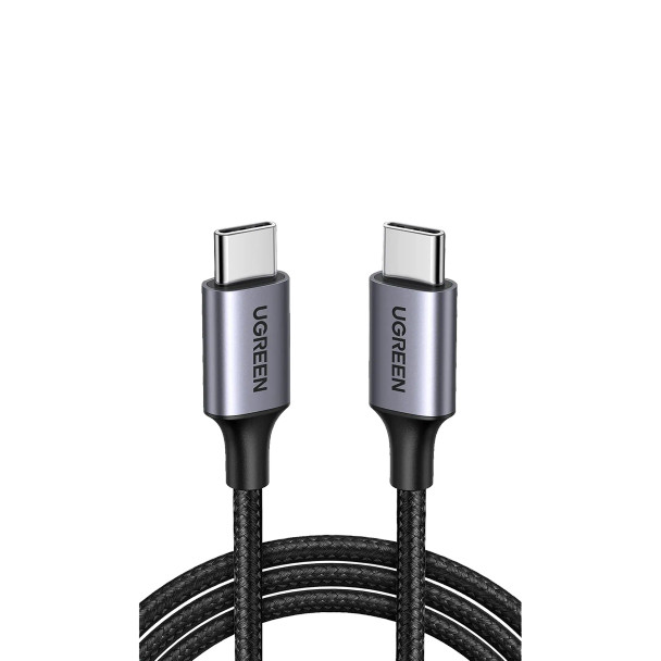 UGREEN 50152 Cable USB-C a USB-C | 2 Metros (6.56 Pies) | Transferencia de Datos de 480 Mbps | Carga Rápida de Hasta 60W | QC 4.0/3.0/2.0 | PD3.0 | FPC | AFC | Protección Integrada | Caja de Aluminio | Nylon Trenzado | Color Negro
