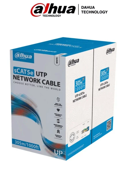 DAHUA DH-PFM920I-5EUN - Bobina de cable UTP blanco, 100% cobre, categoría 5e, 305 metros. Ideal para video y redes, cumple con CPR Eca y es compatible con alimentación PoE para un rendimiento óptimo