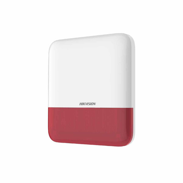 HIKVISION DS-PS1-E-WB/R (AX PRO) Sirena Inalámbrica con Estrobo Rojo para Exterior IP65 / 110 dB / Cifrado AES-128 para máxima protección de datos / Sirena inalámbrica 433 MHz con protocolo Tri-X
