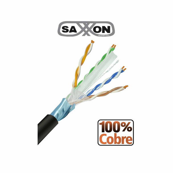 SAXXON OFTPCAT6COPEXT - Bobina de Cable FTP Cat6 100% Cobre/ 305 Metros / Blindado/ Color Negro/ Uso Exterior/ Ideal para Cableado de Redes de Datos y Video/ Cert ISO9001/ UL / RoSH/.