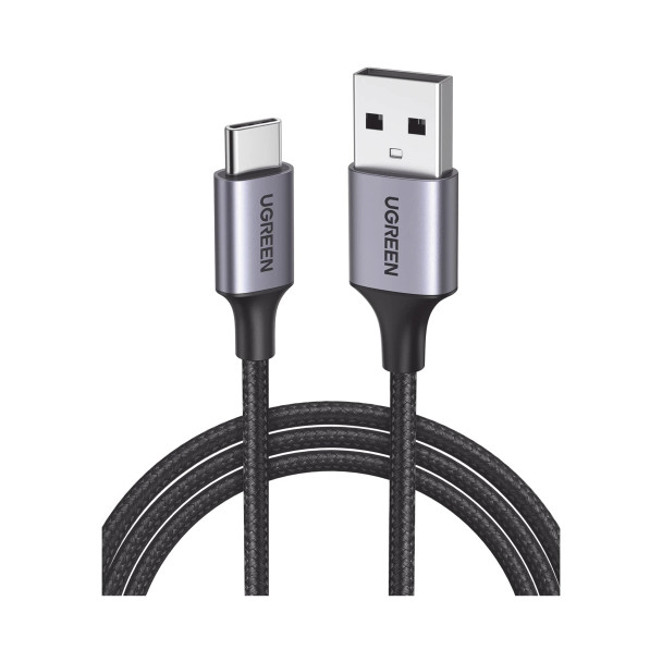 UGREEN 60128 Cable USB-A a USB-C | 2 Metros (6.56 Pies) | Transferencia de Datos de 480 Mbps | Carga Rápida | QC 4.0/3.0/2.0 | FPC | AFC | Protección Integrada | Caja de Aluminio | Nylon Trenzado | Color Negro