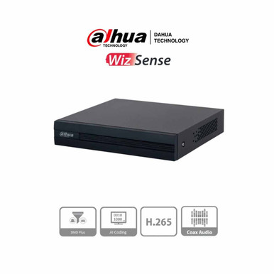 DAHUA XVR1B04-I -DVR de 4 Canales 1080p LiteWizSense y Cooper-I. Compatible con H.265+, admite hasta 5 canales IP y 4 canales con SMD Plus para detección avanzada. Búsqueda inteligente de personas y vehículos.