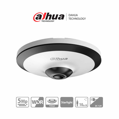 DAHUA DH-HAC-EW2501N - Cámara Fisheye HDCVI 5 MP, visión 360°, IR 10 m, WDR real 120dB, micrófono integrado. Ideal para uso interior con tecnología Starlight para baja luz y reducción de ruido 2D/3D.