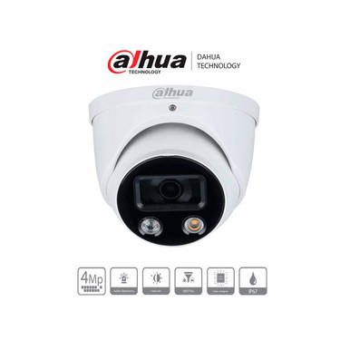DAHUA DH-IPC-HDW3449H-AS-PV - Camara IP Domo TiOC de 4 Megapixeles/ WizSense/ Lente de 2.8 mm/ Angulo de 101 Grados/ Iluminador Dual/ Sirena/ Estrobo Azul y Rojo/IR 30m/ SMD 4.0/ Microfono Integrado/ Ranura MicroSD/ IP67/ PoE/