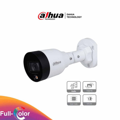 DAHUA IPC-HFW1239S1-A-LED-S5 - Camara IP Bullet Full Color de 2 Megapixeles/ Lente de 2.8mm/ 102 Grados de Apertura/ Microfono Integrado/ H.265+/ 15 Metros de Luz Visible/ IP67/ PoE/ DWDR.