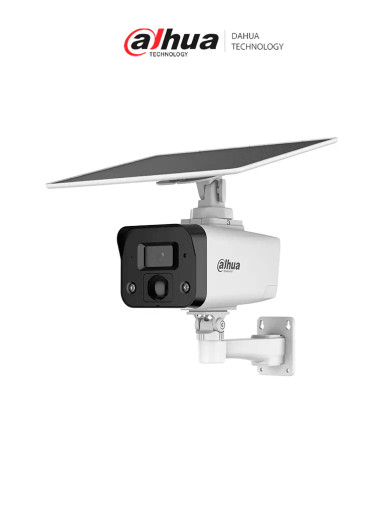 DAHUA IPC-HFW2441DG-4G-SP-B Cámara IP Bala 4G 4MP/panel solar/Batería/ SMD/ Sirena y luz de disuasión activa/Audio bidireccional/ Iluminador dual inteligente/IR 50 m/ luz cálida 30m/ Modo AOV (vídeo siempre activo)/ Ranura para Micro SD/ IP67
