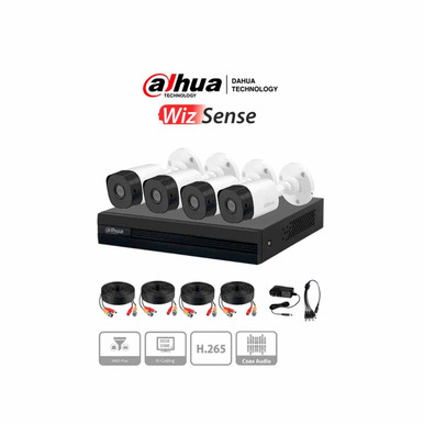 DAHUA KITXVR1B04-I1MP-2.8 - Kit de 4 canales con cámaras B1A11 de 1 MP, lente de 2.8mm y ángulo de visión 93°. Soporta 4 canales más 1 IP o hasta 5 canales IP, tecnología SMD Plus, búsqueda de humanos y vehículos
