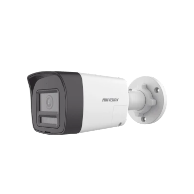 HIKVISION DS-2CE16K0T-LTS [Audio Bidireccional + Dual Light + ColorVu] Bala TURBOHD 3K (5 Megapixel) / Lente 2.8 mm Angulo de vision 112° / 30 mts IR EXIR + 20 mts Luz Blanca / Micrófono y Bocina Integrado / Exterior IP67 / Metal / dWDR