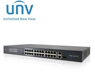 UNV NSW2020-24T1GT1GC-POE-IN SWITCH POE+ 24FAST 24 POE 1 GIGAETHERNET + 1 GIGAETHERNET AF AT 370 W TOTAL NO ADMINISTRABLE MÚLTIPLES MODOS DE TRABAJO: PREDETERMINADO (MODO NORMAL) /EXTENDIDO (HASTA 250 M), VLAN (MODO SEGURO)