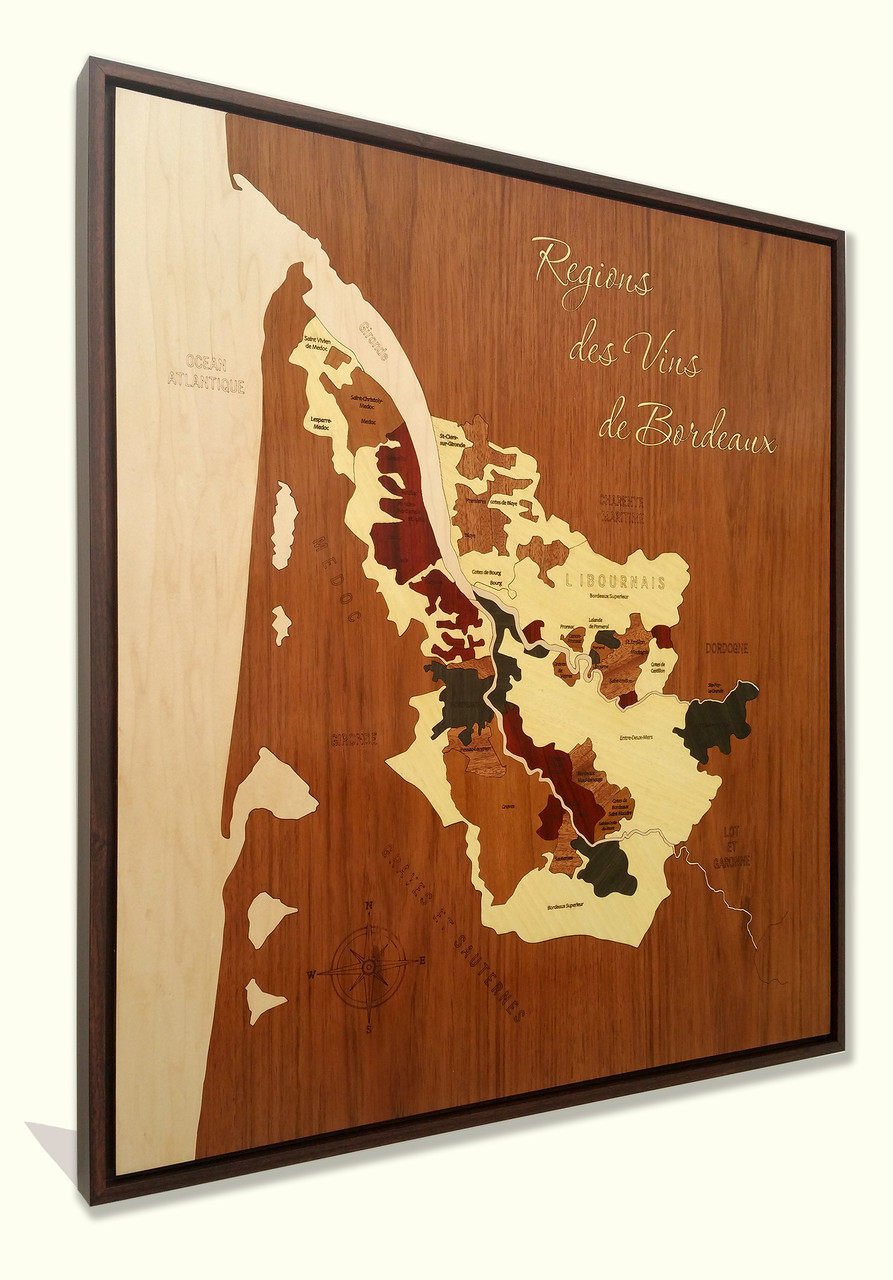 Bordeaux Wine Regions Inlay Marquetry Wood Map