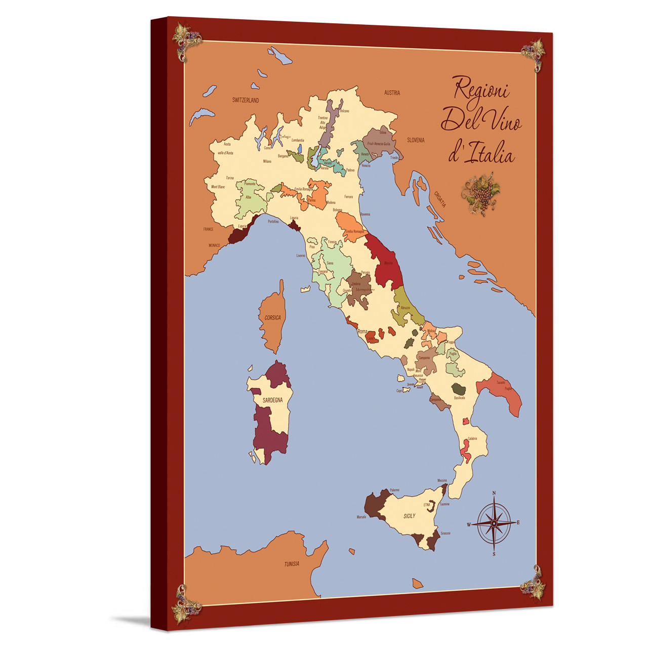 Italy wine map giclee on canvas