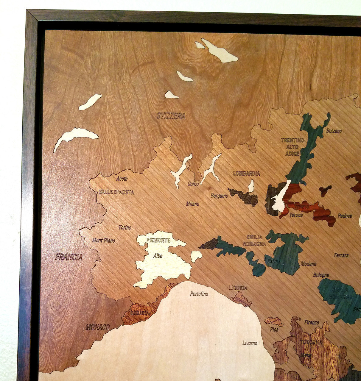 Italy Wine Regions Marquetry Inlay Wood Map