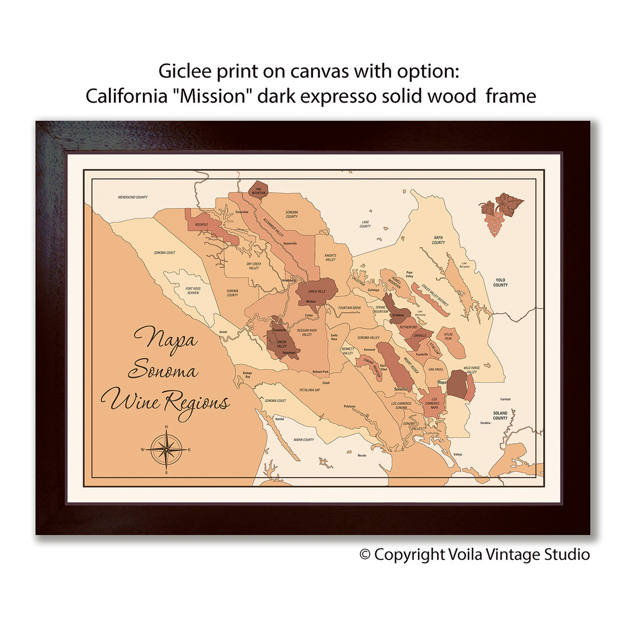 Napa Sonoma Wine Map personalizable giclee canvas Voila Vintage