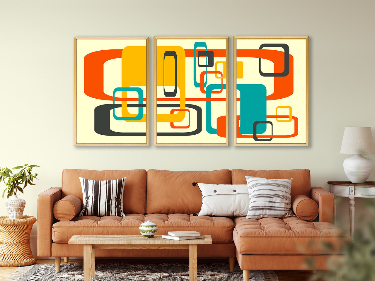 Mid-Century Modern Abstract original creation wall art Carre dAs Tryptic