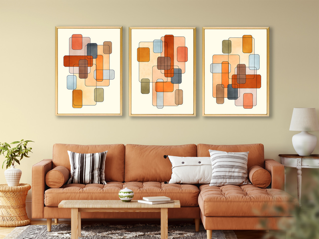  Copy of Mid-Century Modern Abstract original creation wall art "Autumn leaves" Tryptic 