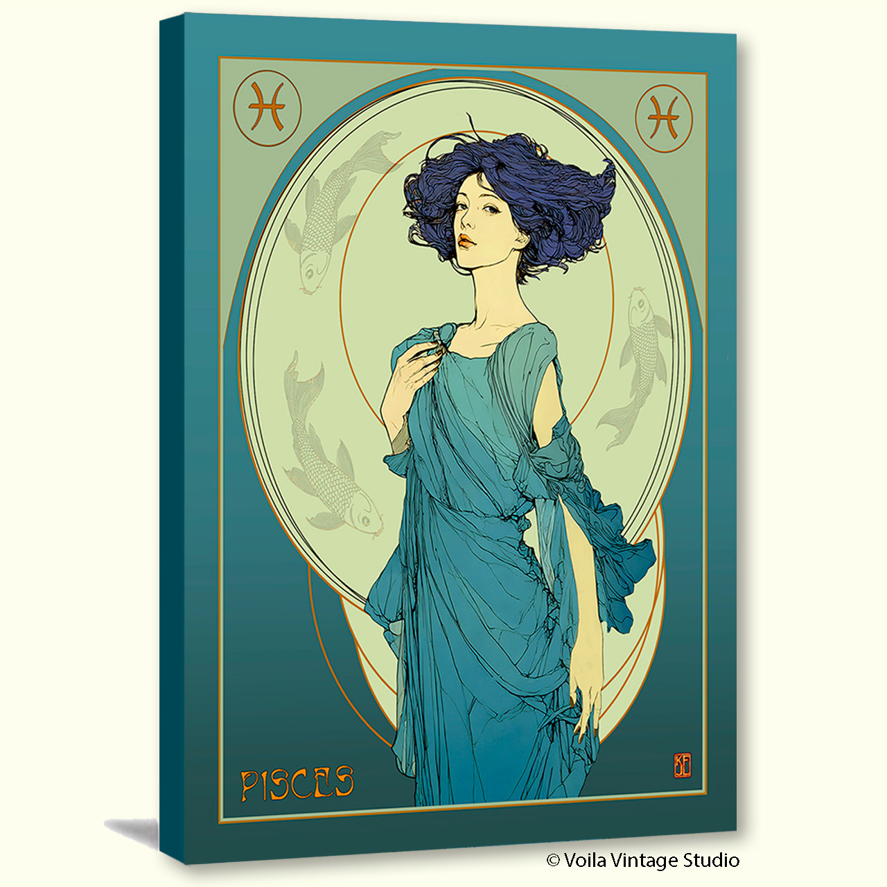 Art Nouveau astrology goddess Pisces Zodiac wall art  