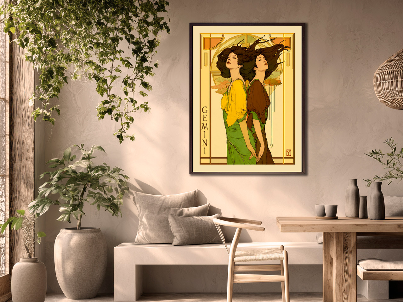 Art Nouveau astrology goddess Gemini boho Zodiac wall art  