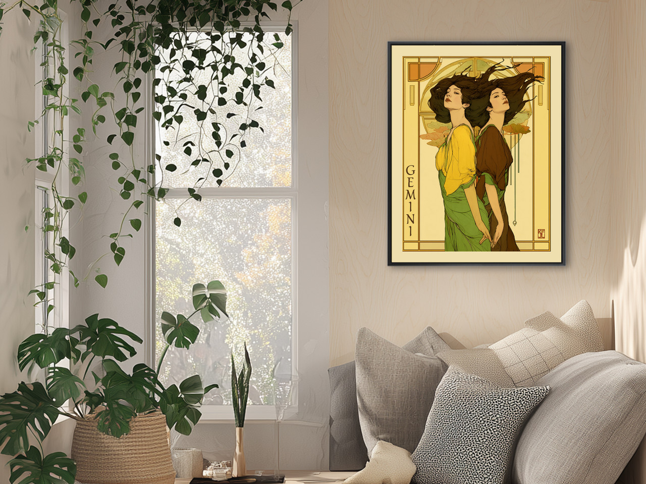 Art Nouveau astrology goddess Gemini boho Zodiac wall art  