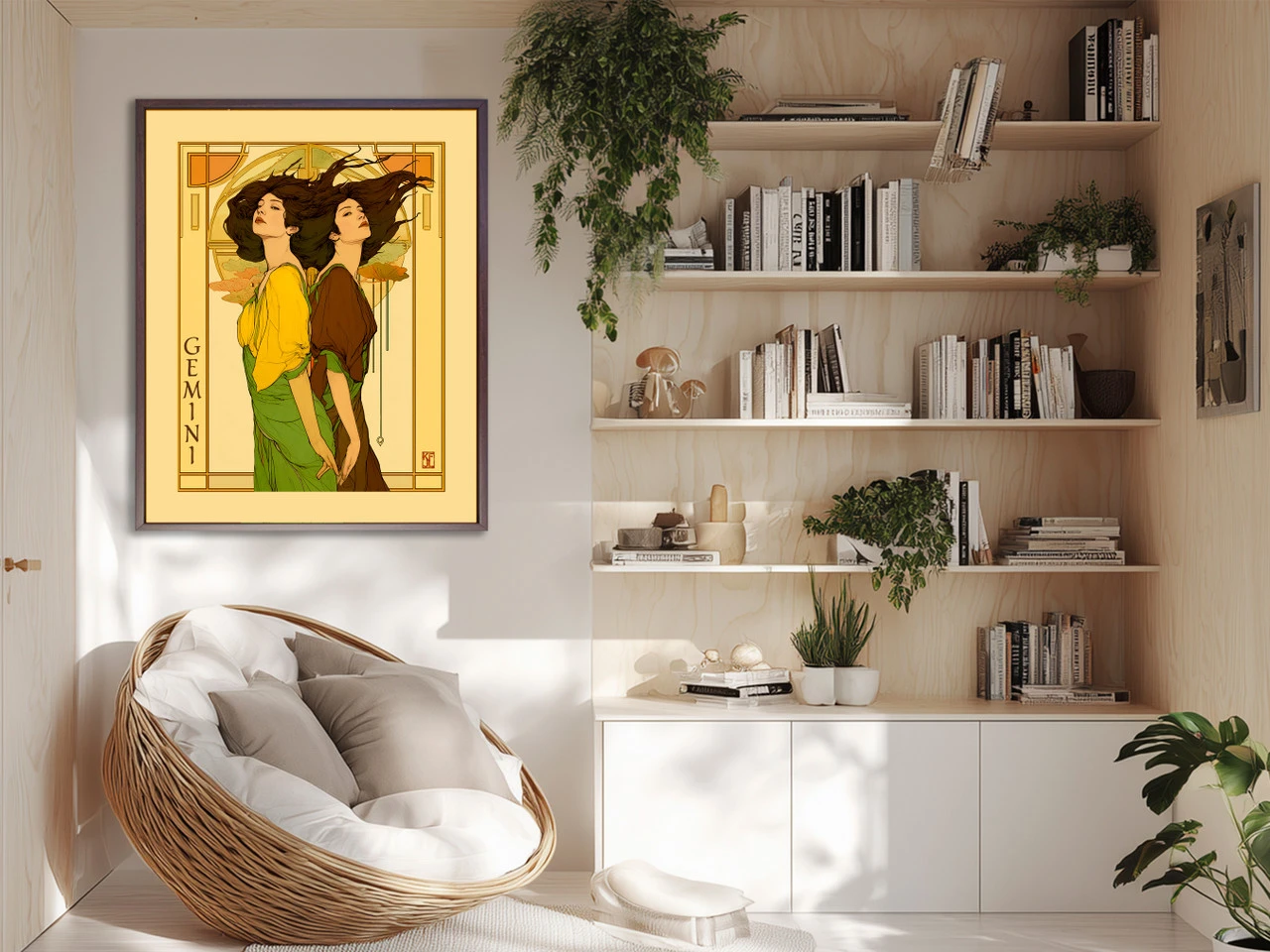  Art Nouveau astrology goddess Gemini boho Zodiac wall art   