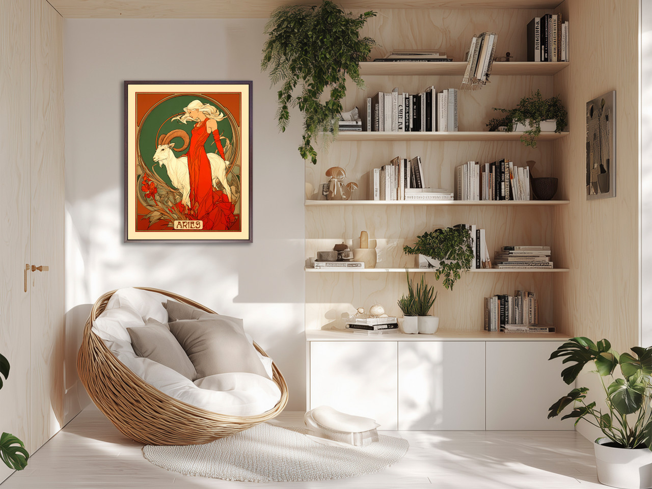  Art Nouveau astrology goddess Aries boho Zodiac wall art   