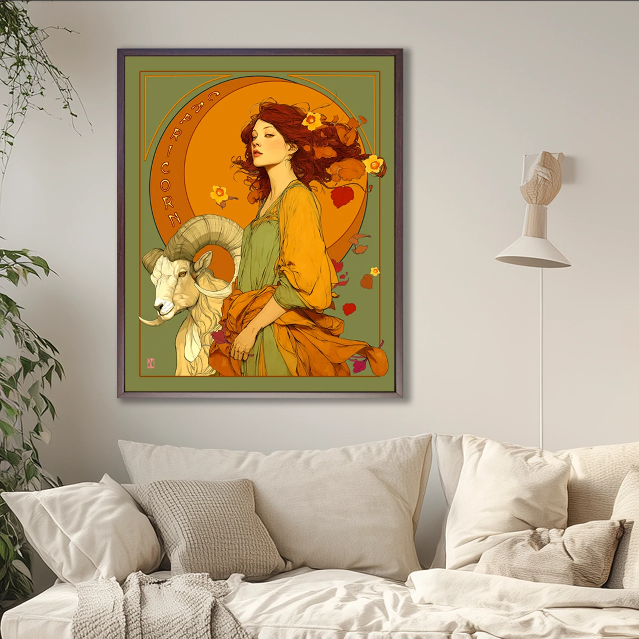 Art Nouveau astrology goddess Capricorn boho Zodiac wall art  