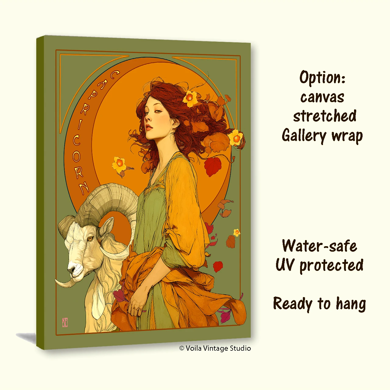 Art Nouveau astrology goddess Capricorn boho Zodiac wall art  