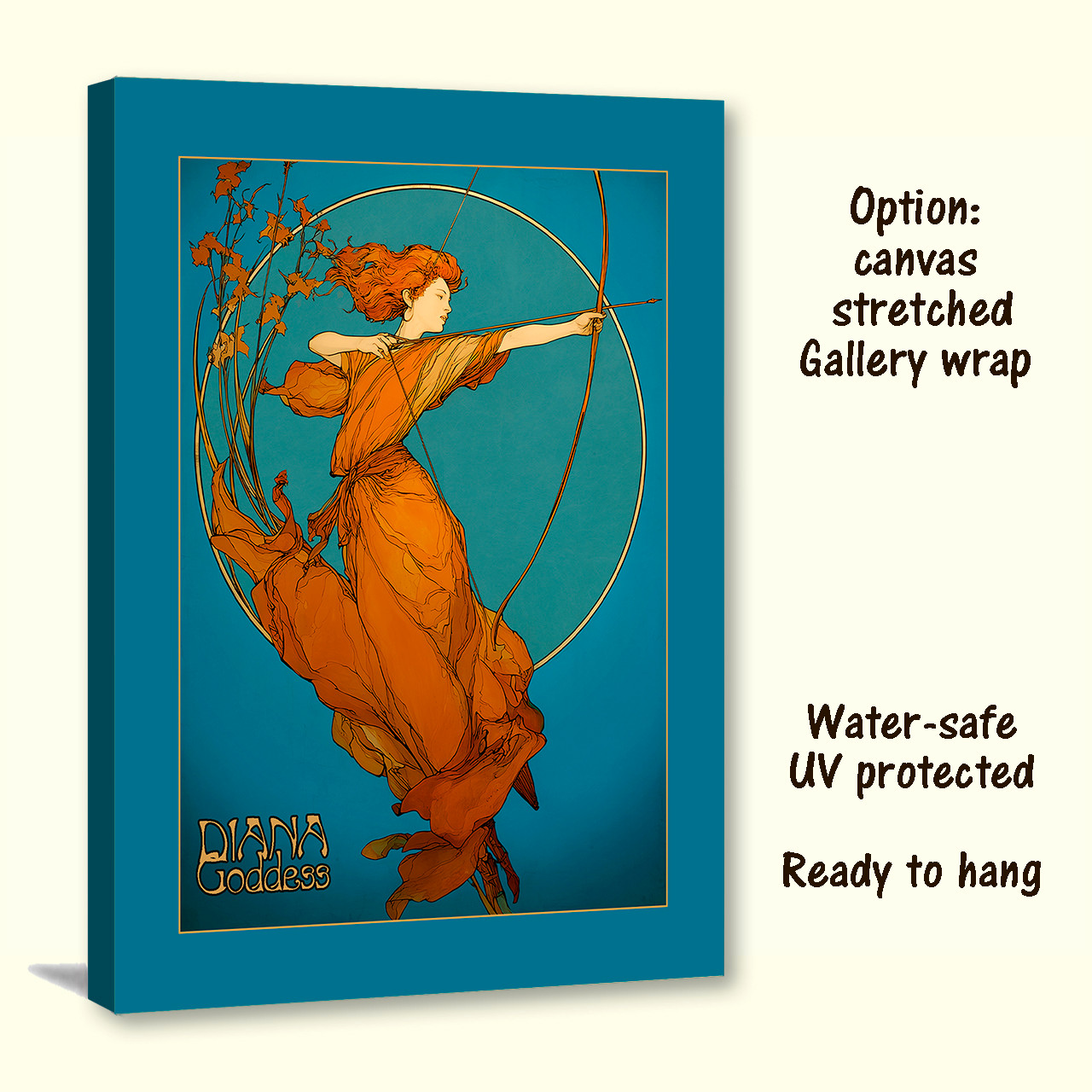 Art Nouveau Diana Goddess original design boho wall art 