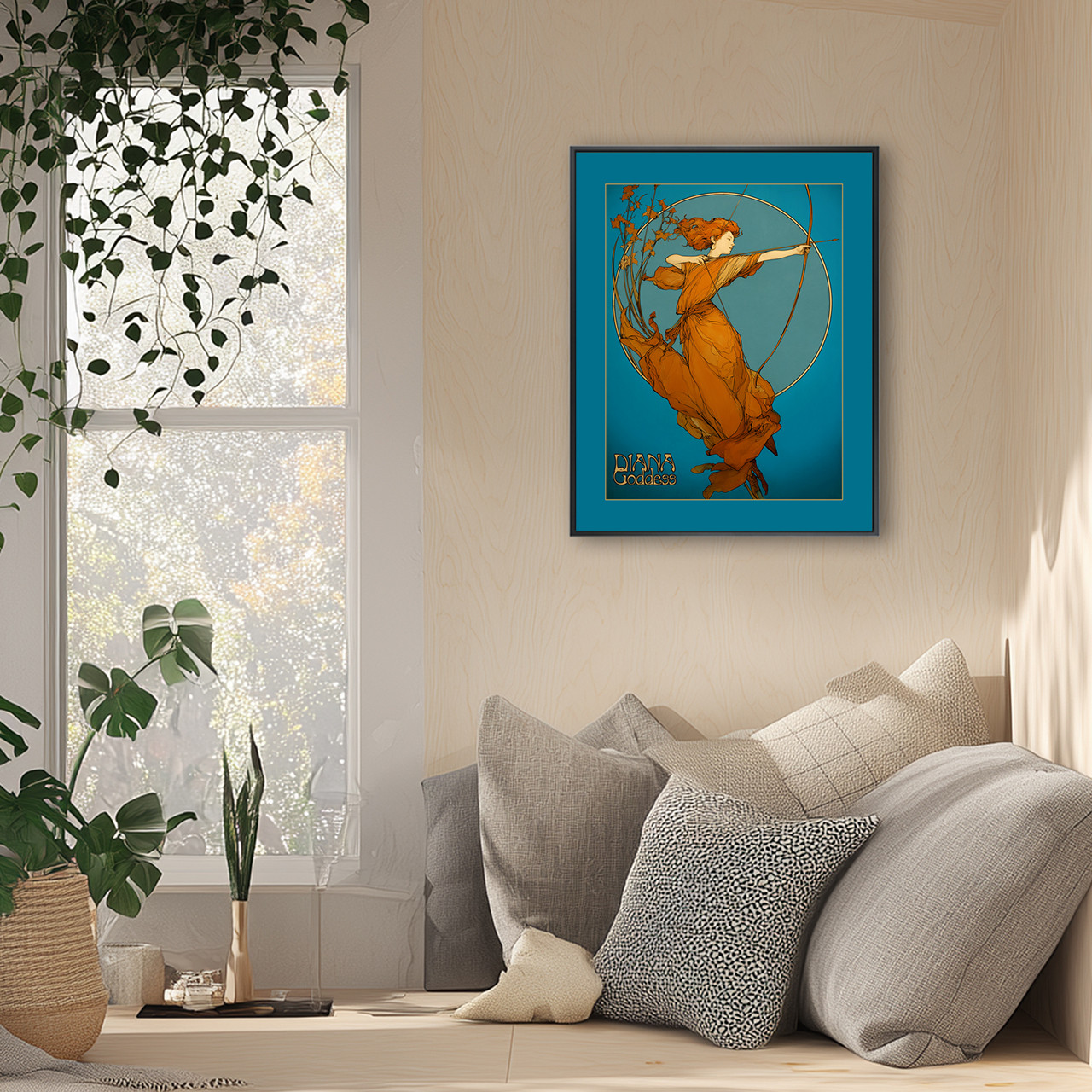 Art Nouveau Diana Goddess original design boho wall art 