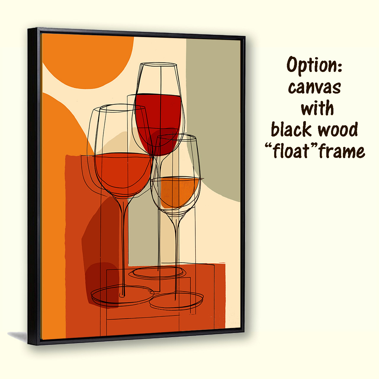 Mid Century Wine Glasses Wall Art original design, bar, kitchen decor, giclee canvas poster 