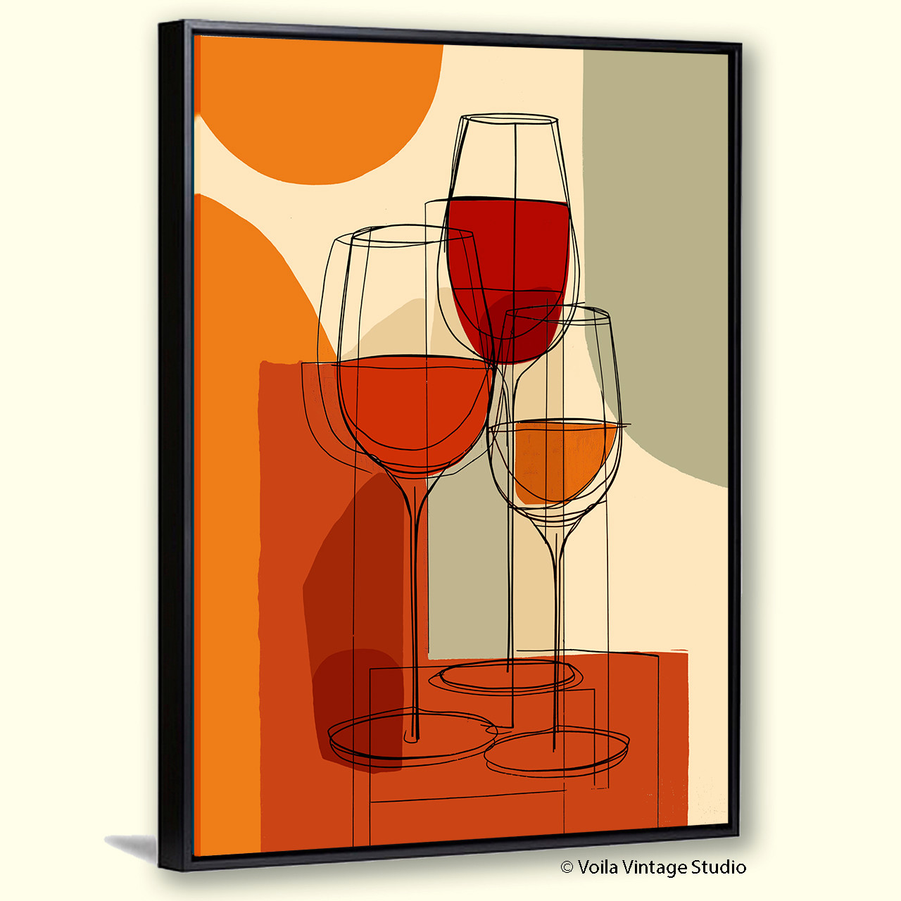 Mid Century Wine Glasses Wall Art original design, bar, kitchen decor, giclee canvas poster 