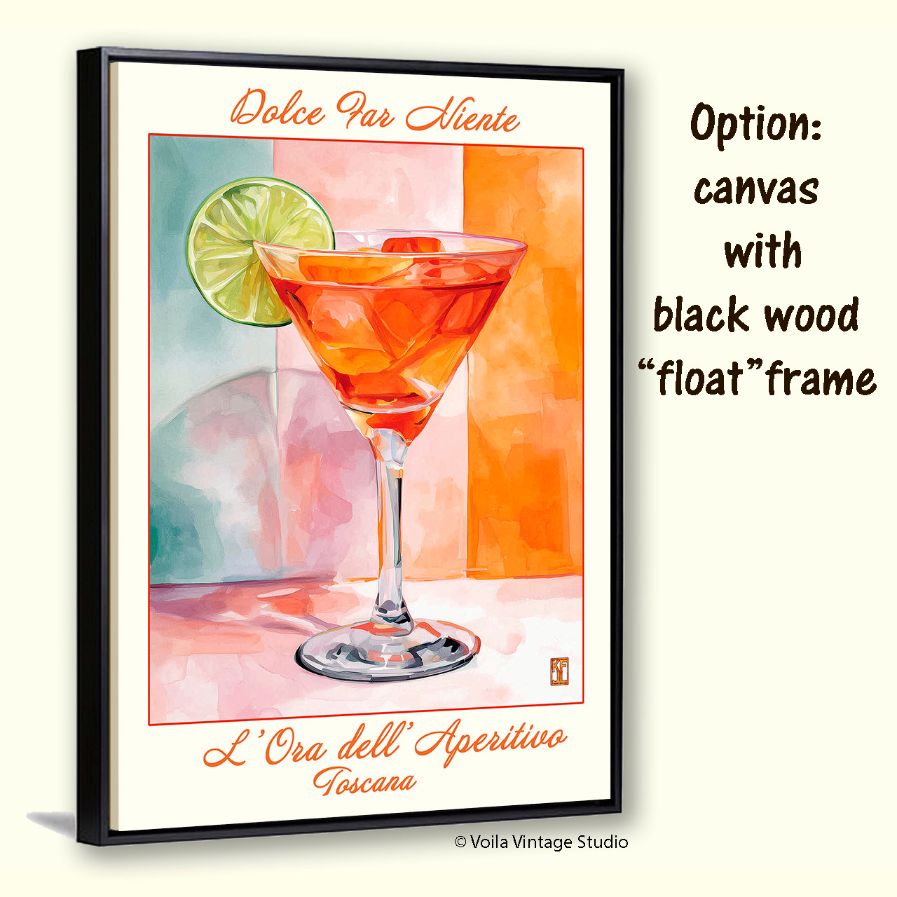 Cocktail in Martini Glass Wall Art original design, bar, kitchen decor, giclee canvas poster 