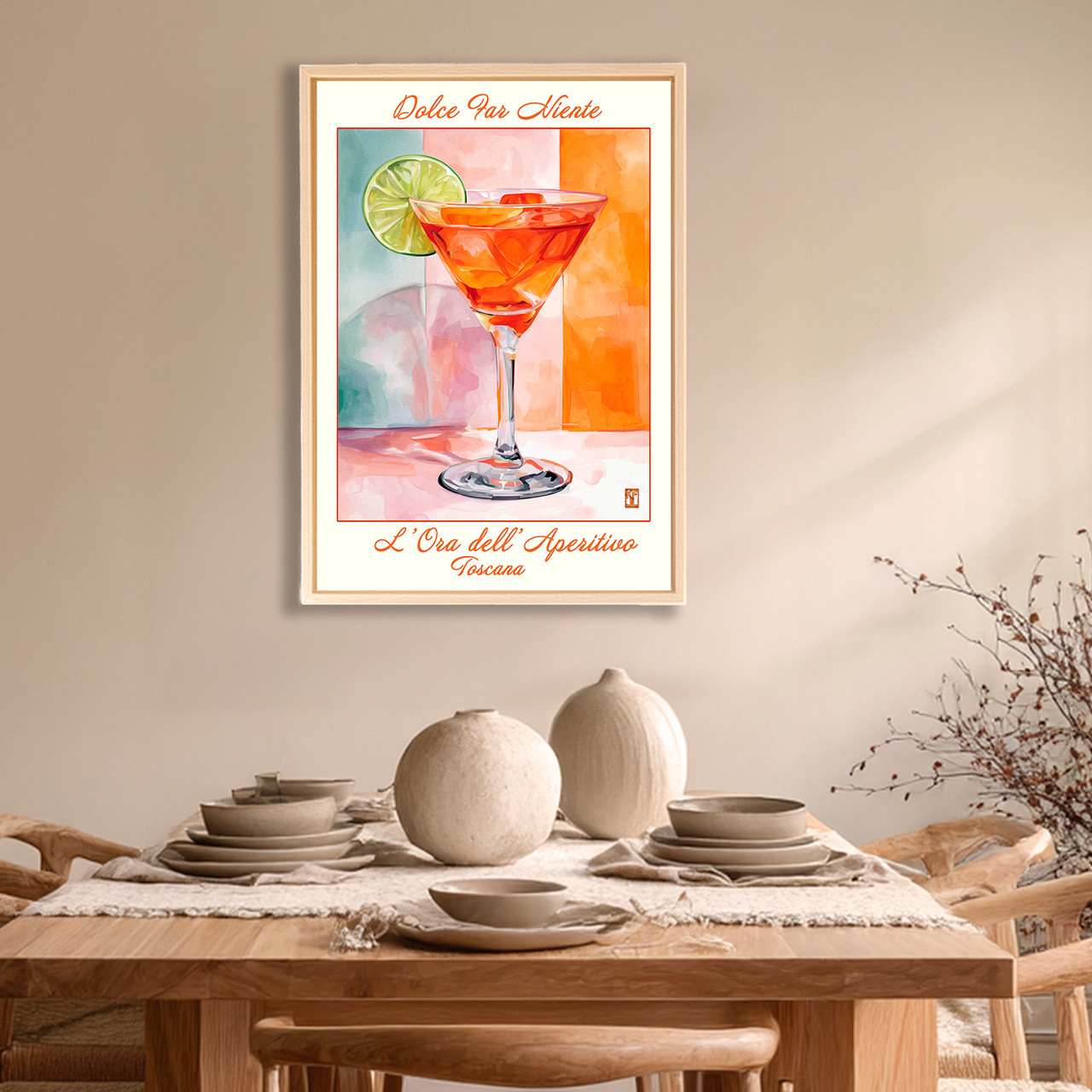 Cocktail in Martini Glass Wall Art original design, bar, kitchen decor, giclee canvas poster 