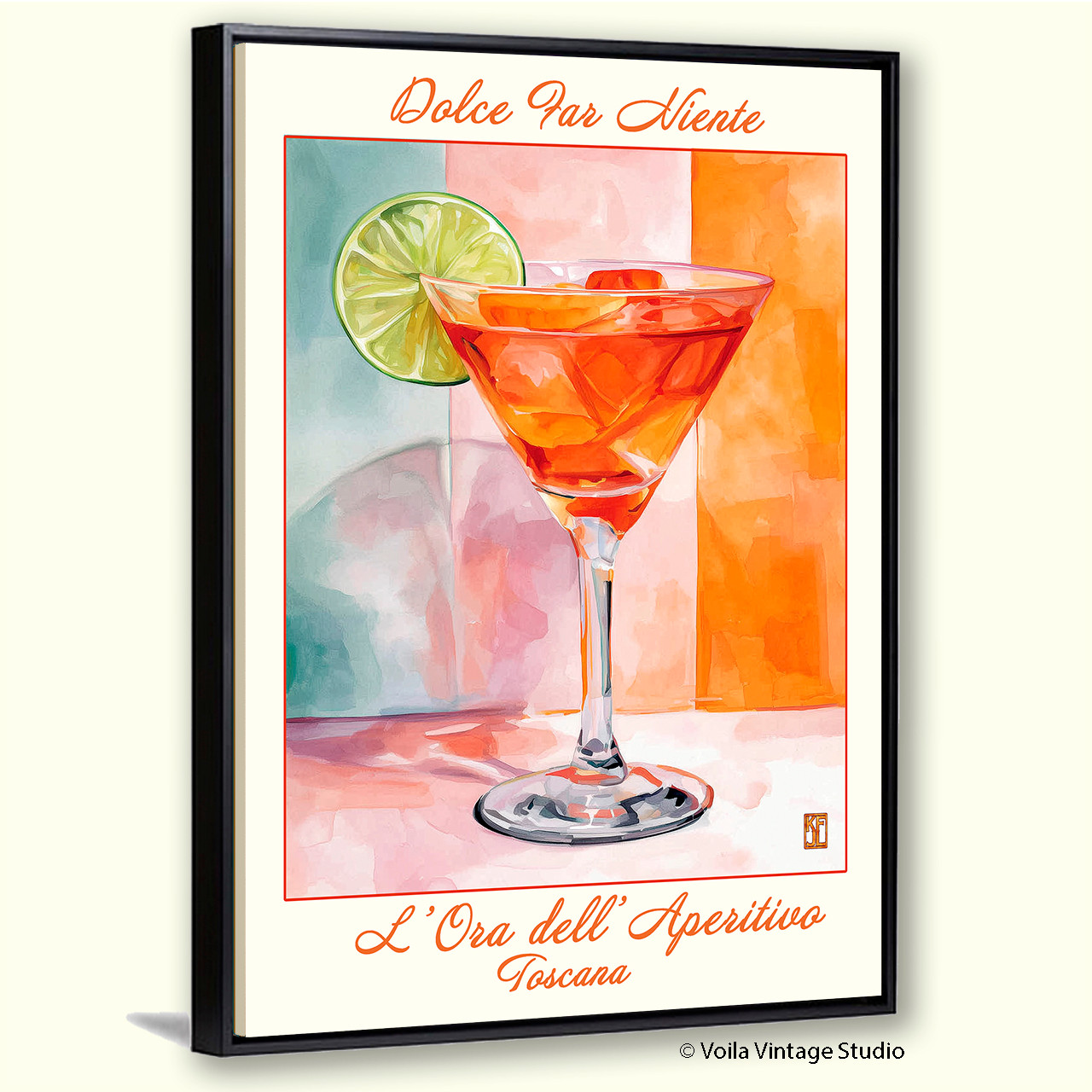 Cocktail in Martini Glass Wall Art original design, bar, kitchen decor, giclee canvas poster 