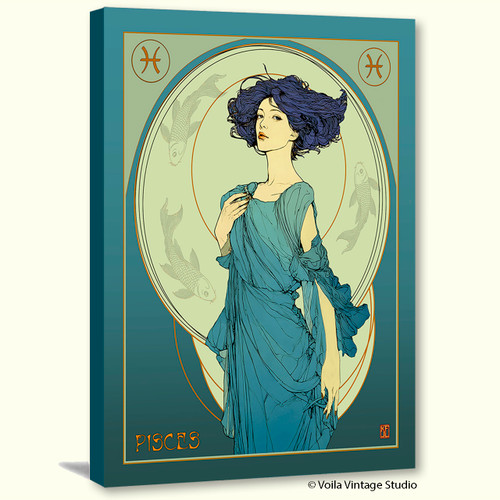 Art Nouveau astrology goddess Pisces Zodiac wall art  