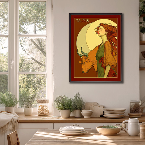 Art Nouveau astrology goddess Taurus boho Zodiac wall art   