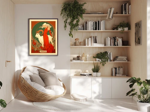  Art Nouveau astrology goddess Aries boho Zodiac wall art   