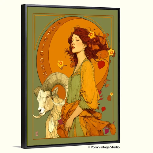Art Nouveau astrology goddess Capricorn boho Zodiac wall art  