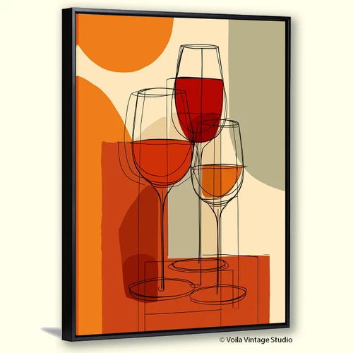  Mid Century Wine Glasses Wall Art original design, bar, kitchen decor, giclee canvas poster  