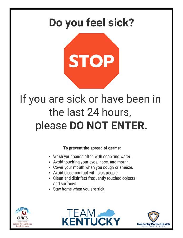 Kentucky Do Not Enter If Sick Workplace Poster