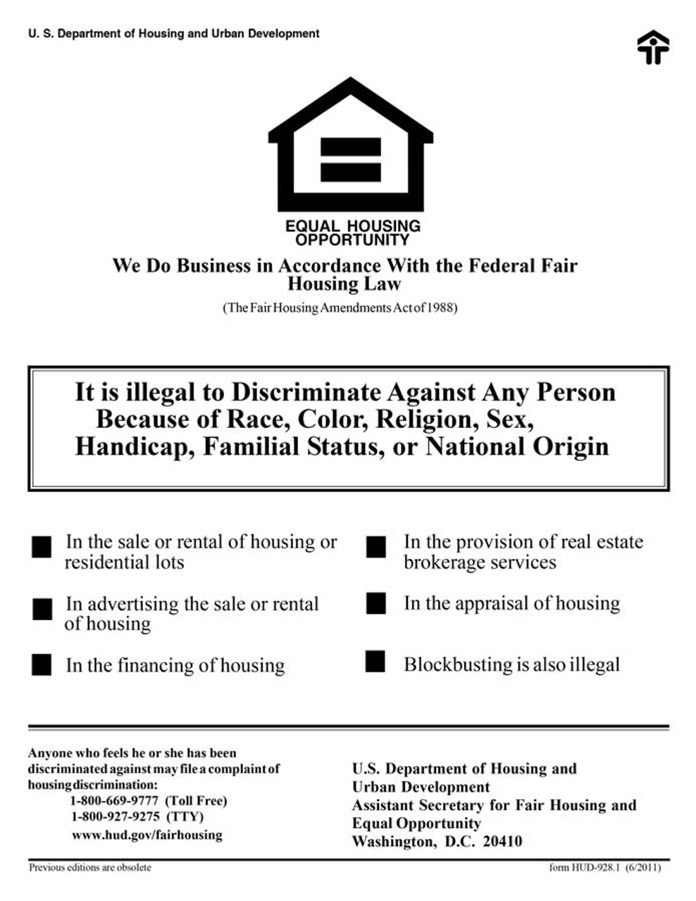 HUD Equal Housing Opportunity poster (English)