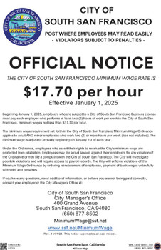 South San Francisco, California Minimum Wage Supplemental Poster