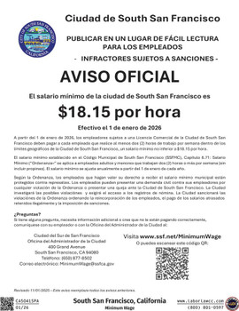 South San Francisco, California Minimum Wage Supplemental Poster