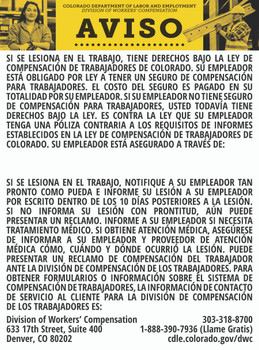 Colorado Workers' Compensation Notice of Injury Poster